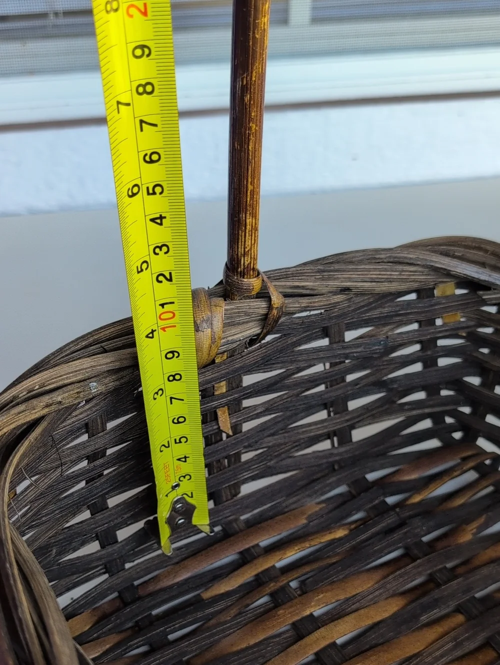 Rare! Vtg.Philippines Woven Bamboo  Square Willow Basket with Handle(226)